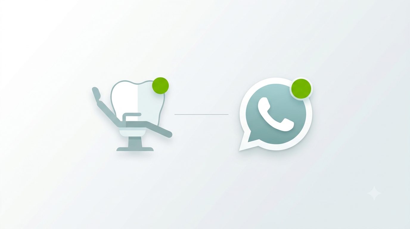 Ícone de dente ao lado de um ícone de WhatsApp, conectados por uma linha, representando a clínica odontológica atendendo pelo aplicativo
