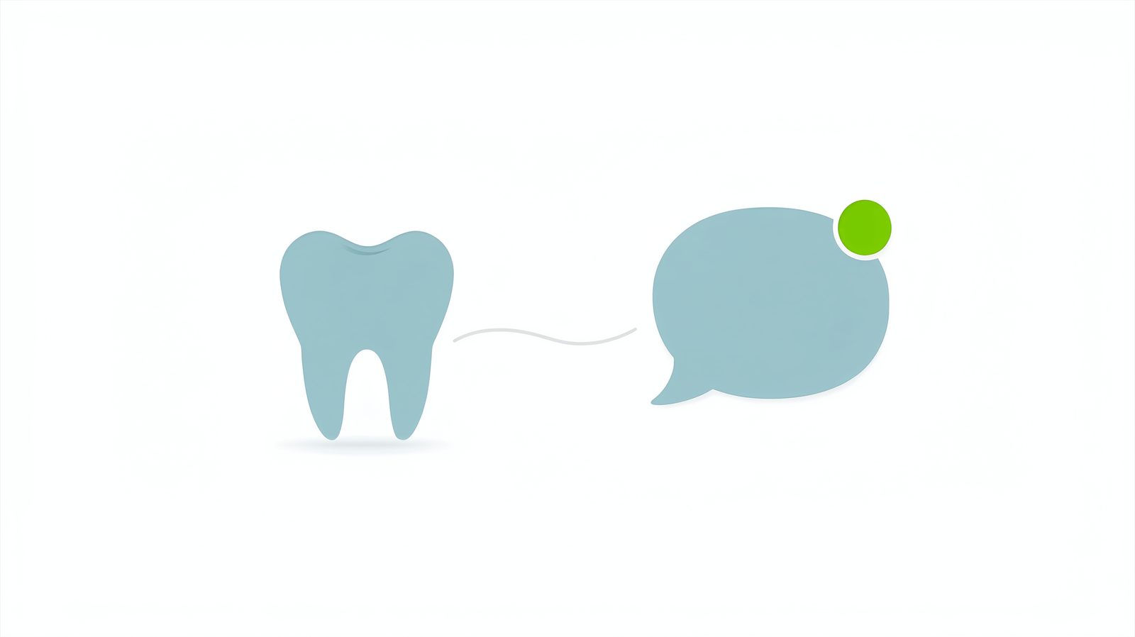 Icone de dente ao lado de uma bolha de chat do WhatsApp, conectados por uma linha sutil