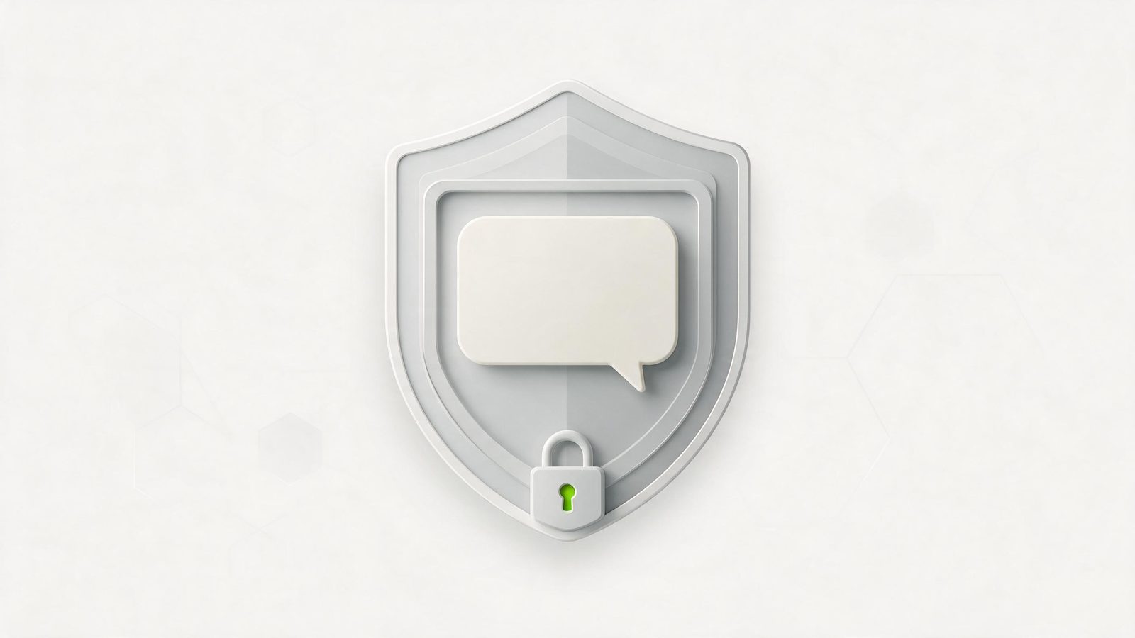 Escudo envolvendo uma bolha de chat do WhatsApp, com um cadeado integrado, representando protecao de dados